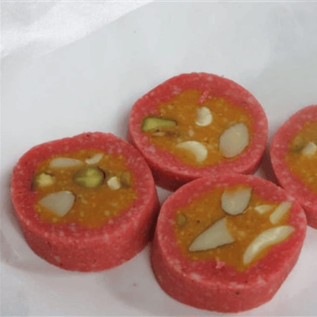 Rose Kaju Badam Pista Rolls.